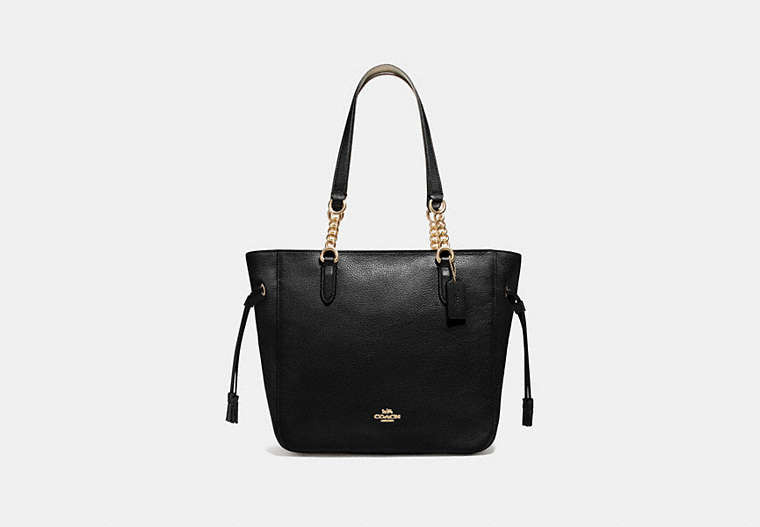 COACH®,ELLE CHAIN TOTE,Leather,Large,Gold/Black,Front View