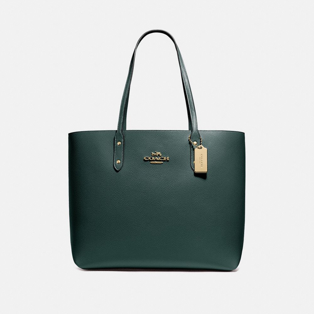 COACH®,TOWN TOTE,Large,Gold/Evergreen,Front View