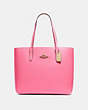 COACH®,TOWN TOTE,Leather,Large,Gold/Pink Ruby,Front View