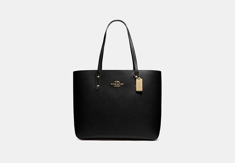COACH®,TOWN TOTE,Leather,Large,Gold/Black,Front View