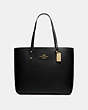 COACH®,TOWN TOTE,Leather,Large,Gold/Black,Front View
