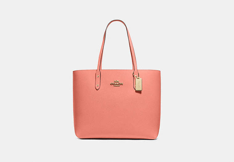COACH®,TOWN TOTE,Leather,Large,Gold/Light Coral,Front View