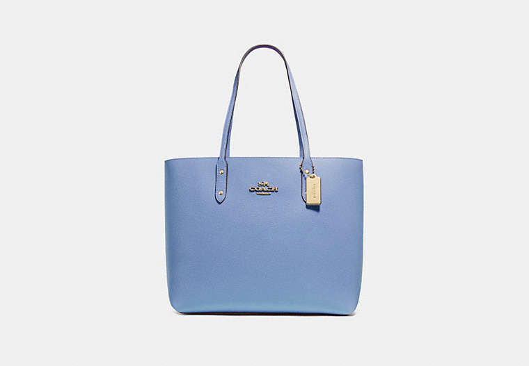 COACH®,TOWN TOTE,Leather,Large,Gold/Dark Periwinkle,Front View