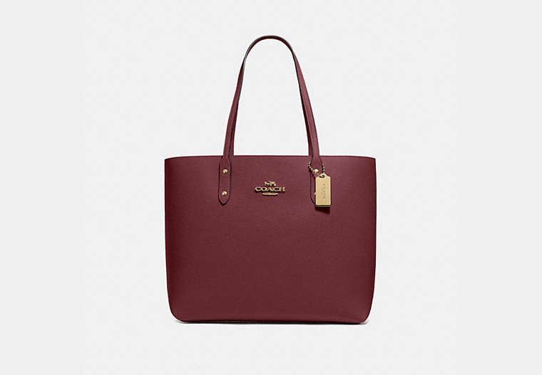 COACH®,TOWN TOTE,Leather,Large,Gold/Wine,Front View