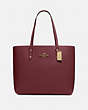 COACH®,TOWN TOTE,Leather,Large,Gold/Wine,Front View