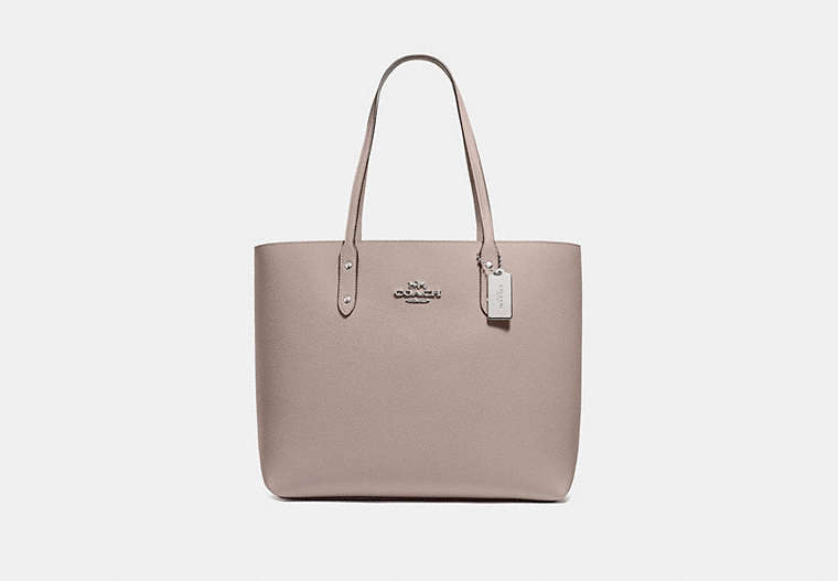 COACH®,TOWN TOTE,Leather,Large,Silver/Grey Birch,Front View