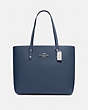 COACH®,TOWN TOTE,Leather,Large,Silver/Denim,Front View