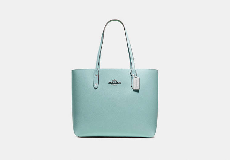 COACH®,TOWN TOTE,Leather,Large,Silver/SEAFOAM,Front View