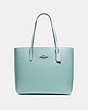 COACH®,TOWN TOTE,Leather,Large,Silver/SEAFOAM,Front View