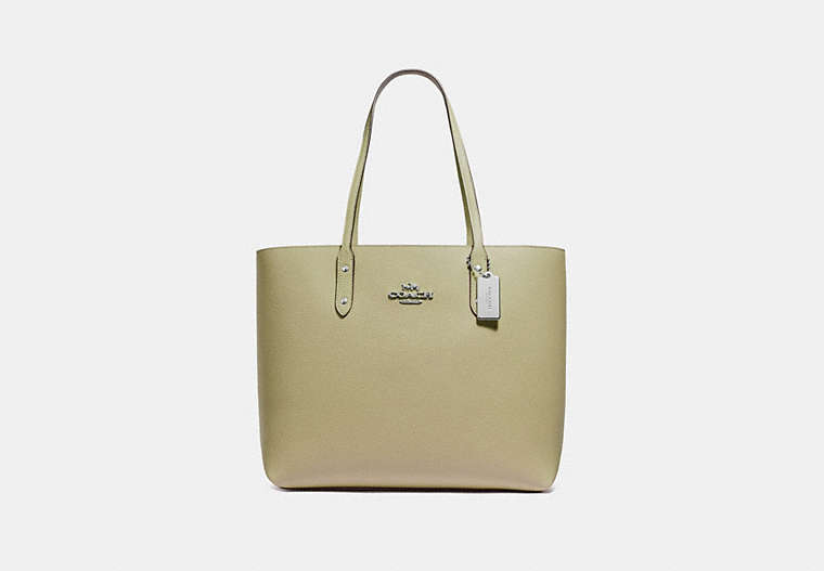 COACH®,TOWN TOTE,Leather,Large,Silver/Light Clover,Front View