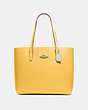 COACH®,TOWN TOTE,Leather,Large,Silver/SUNFLOWER,Front View