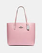 COACH®,TOWN TOTE,Leather,Large,Silver/CARNATION,Front View