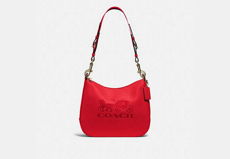 COACH®,JES HOBO,Leather,Large,Gold/BRIGHT RED,Front View