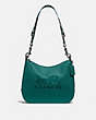 COACH®,JES HOBO,Leather,Large,Gunmetal/Viridian,Front View