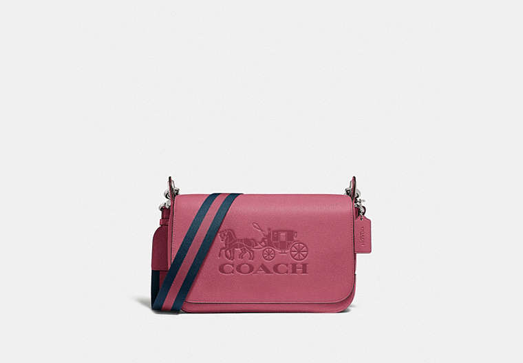 COACH®,JES MESSENGER,Leather,Small,Silver/Rouge,Front View