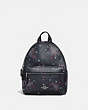 COACH®,MINI CHARLIE BACKPACK WITH FIREWORKS PRINT,pvc,Medium,Silver/NAVY MULTI,Front View