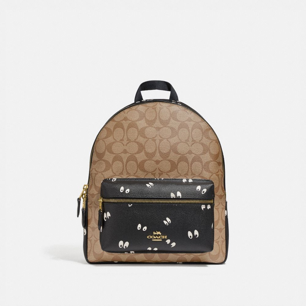 COACH Outlet Disney X Coach Medium Charlie Backpack In Signature Canvas With Snow White And The Seven Dwarfs Eyes Print