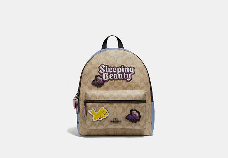 Disney X Coach Medium Charlie Backpack In Signature Canvas With Sleeping Beauty