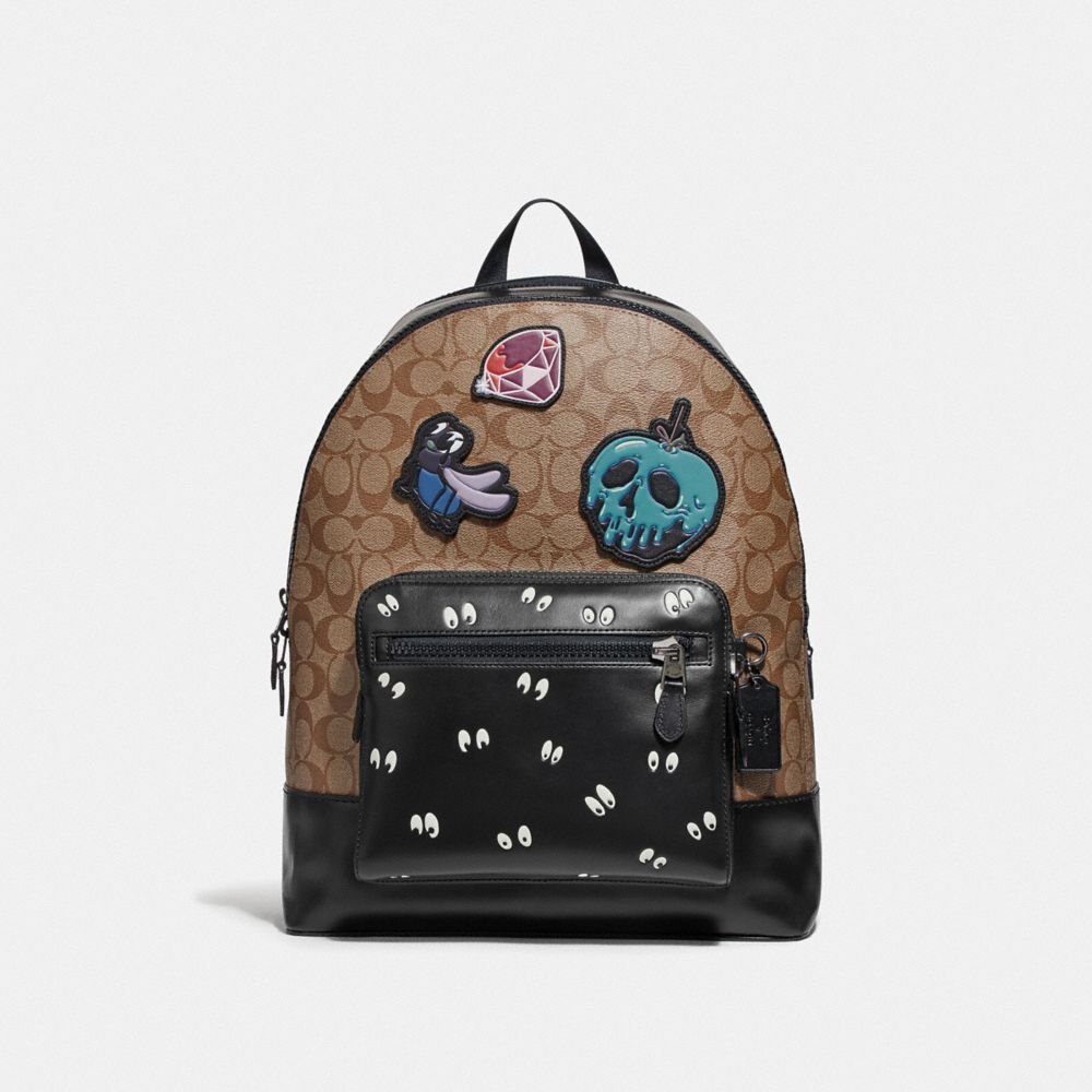 Disney X Coach West Backpack In Signature Canvas With Snow White And The Seven Dwarfs Patches