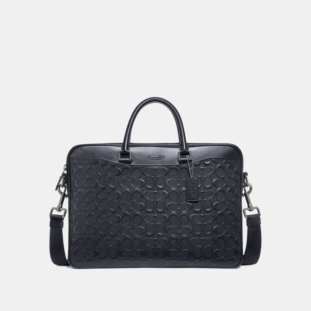 COACH®,BECKETT SLIM BRIEF IN SIGNATURE LEATHER,Large,Nickel/Midnight Navy,Front View