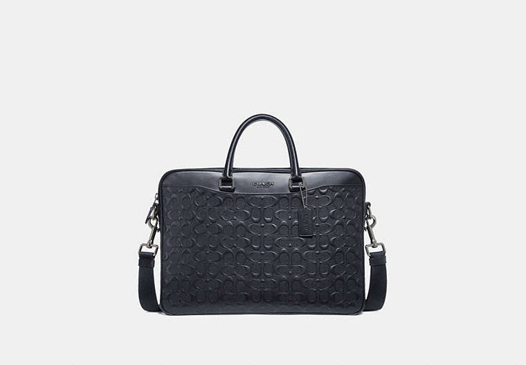 COACH®,BECKETT SLIM BRIEF IN SIGNATURE LEATHER,Large,Nickel/Midnight Navy,Front View