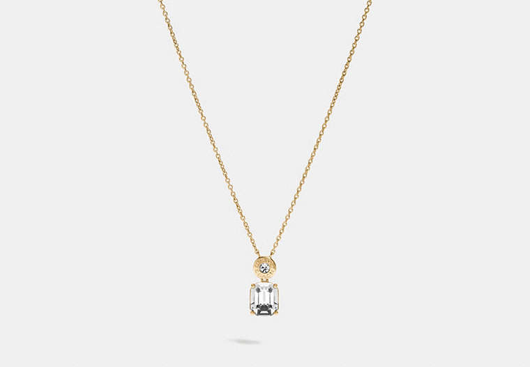 COACH®,EMERALD CUT CRYSTAL NECKLACE,Metal,Gold/Clear,Front View