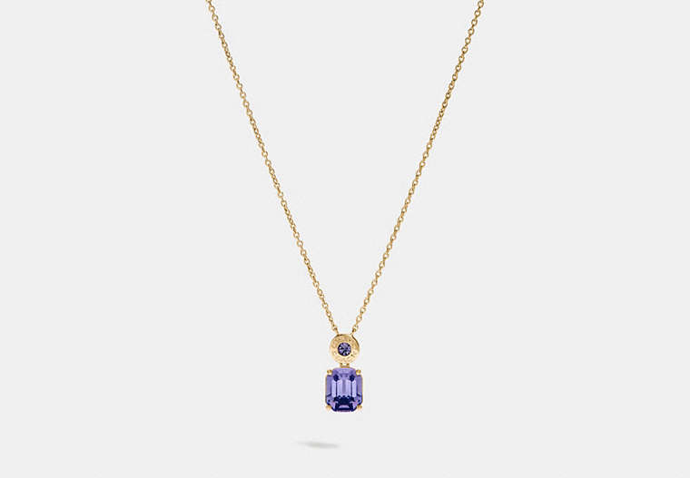 COACH®,EMERALD CUT CRYSTAL NECKLACE,Metal,Gold/Purple,Front View