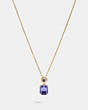 COACH®,EMERALD CUT CRYSTAL NECKLACE,Metal,Gold/Purple,Front View