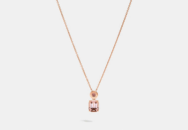COACH®,EMERALD CUT CRYSTAL NECKLACE,Metal,Rose Gold/Peach,Front View