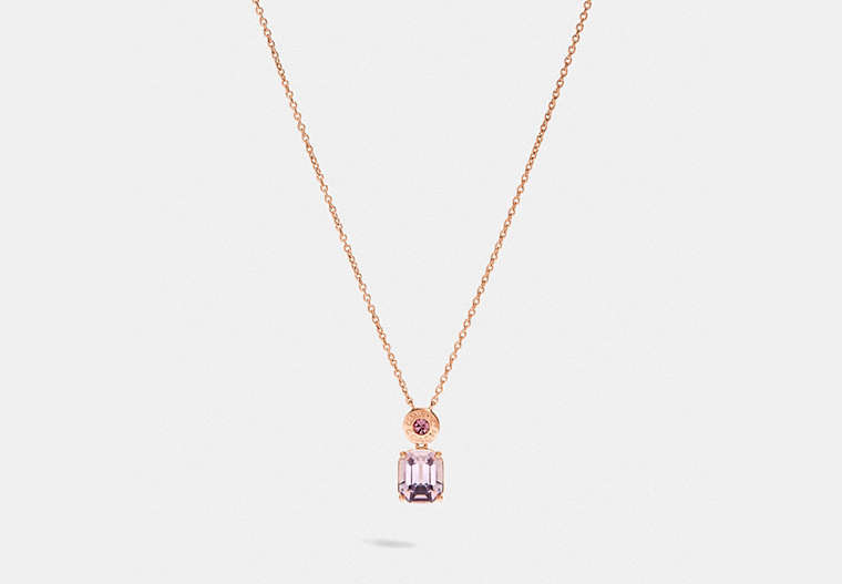 COACH®,EMERALD CUT CRYSTAL NECKLACE,Metal,RS/PINK,Front View