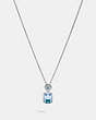 COACH®,EMERALD CUT CRYSTAL NECKLACE,Metal,Silver/Blue,Front View