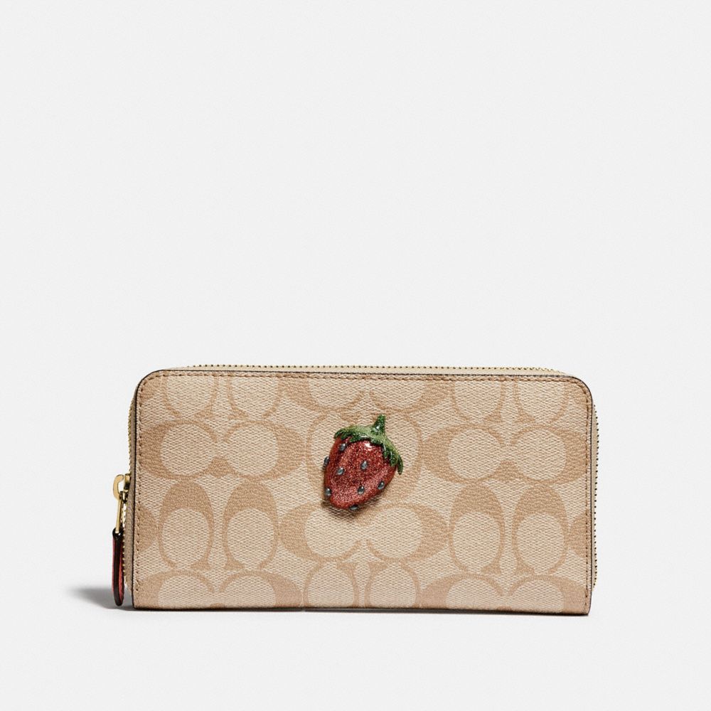 COACH®,Accordion Zip Wallet In Signature Canvas With Fruit,,Front View