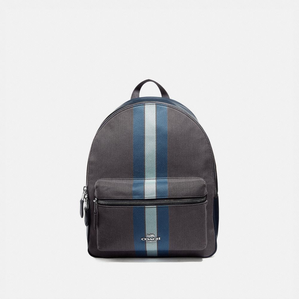 Medium Charlie Backpack In Signature Jacquard With Varsity Stripe