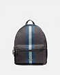 COACH®,MEDIUM CHARLIE BACKPACK IN SIGNATURE JACQUARD WITH VARSITY STRIPE,cotton,Large,Silver/Midnight Blue,Front View