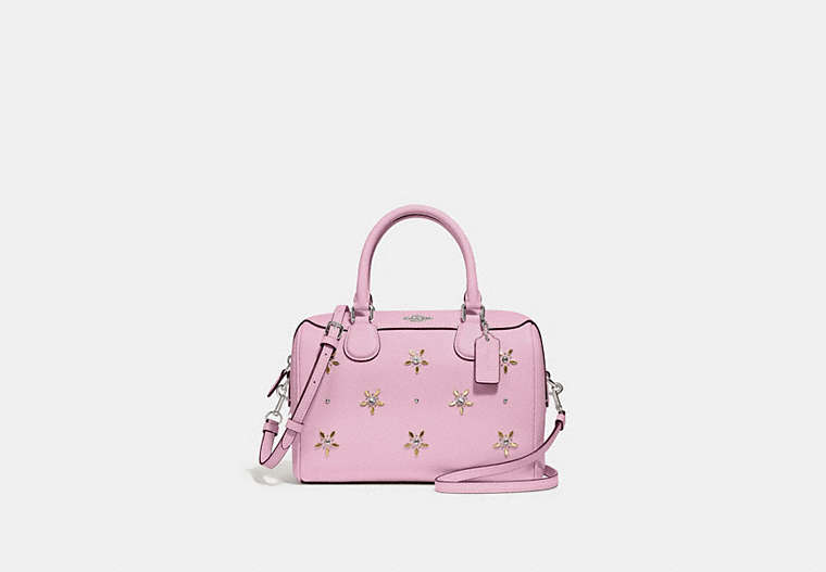 COACH®,MINI BENNETT SATCHEL WITH ALLOVER STUDS,Leather,Medium,Silver/TULIP,Front View