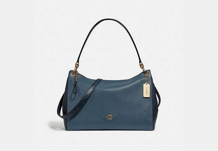 COACH®,MIA SHOULDER BAG,Leather,Small,Gold/Dark Denim,Front View