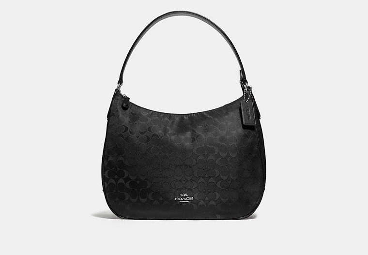 COACH®,ZIP SHOULDER BAG IN SIGNATURE NYLON,Nylon,Large,Silver/Black,Front View