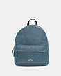 COACH®,MEDIUM CHARLIE BACKPACK IN SIGNATURE NYLON,Nylon,Large,Silver/Blue,Front View