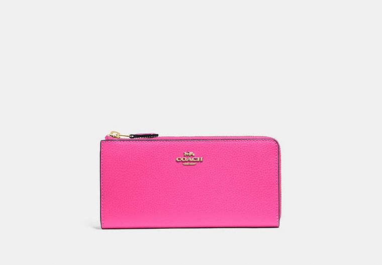 COACH®,L-ZIP WALLET,Gold/Pink Ruby,Front View