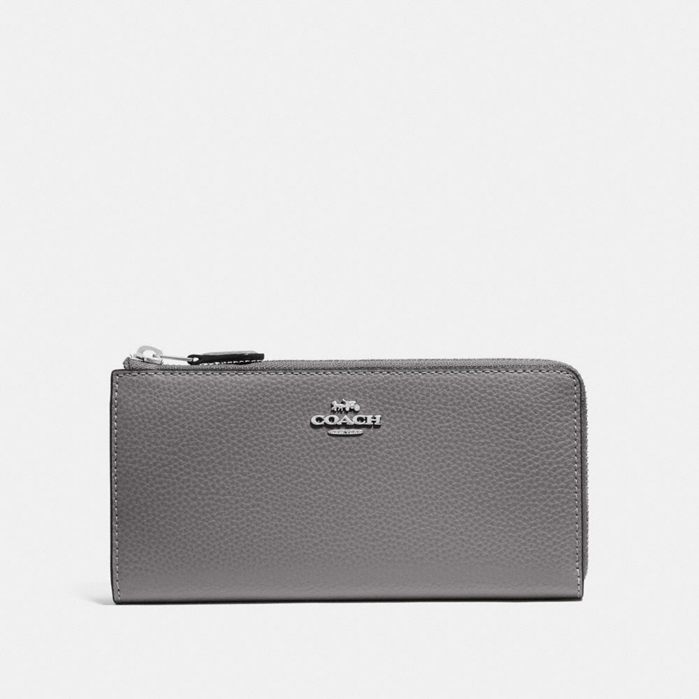 COACH®,L-ZIP WALLET,Silver/Heather Grey,Front View