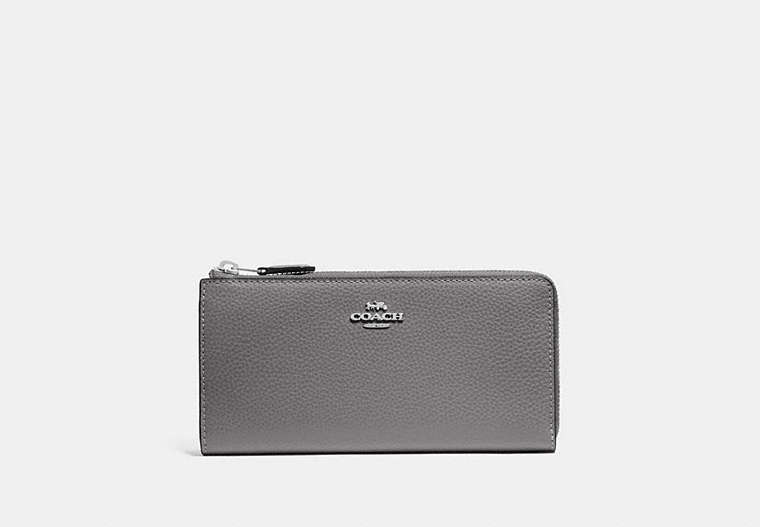 COACH®,L-ZIP WALLET,Silver/Heather Grey,Front View