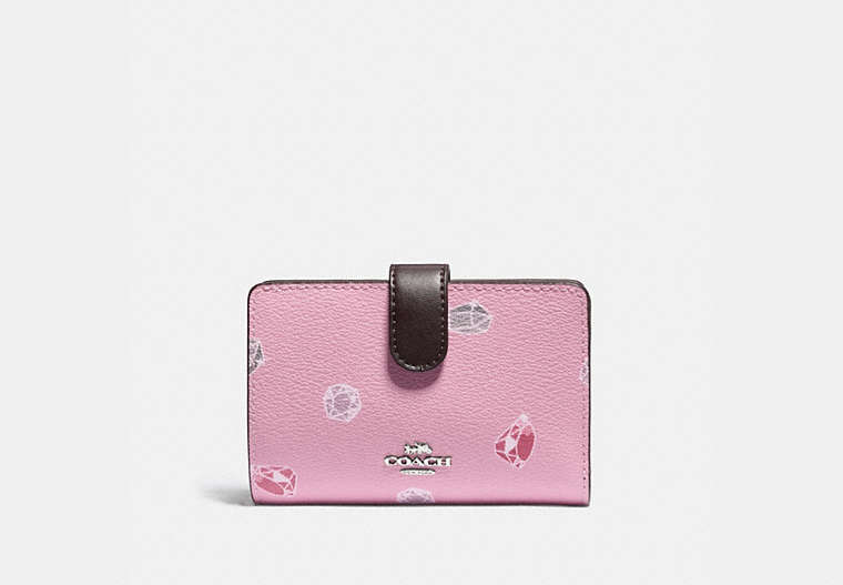 Portefeuille zippé d'angle moyen Disney X Coach avec imprimé de pierres précieuses Blanche-Neige et les Sept Nains