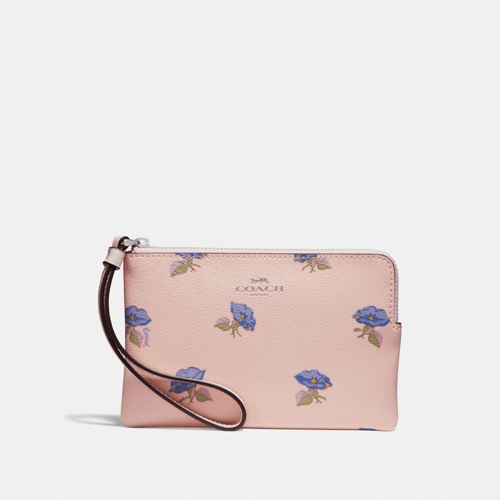 Corner Zip Wristlet With Bell Flower Print