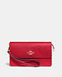 COACH®,FOLDOVER WRISTLET,pusplitleather,Mini,Gold/BRIGHT RED,Front View