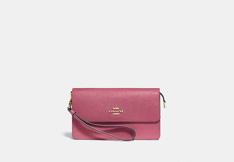 COACH®,FOLDOVER WRISTLET,pusplitleather,Mini,Gold/Rouge,Front View