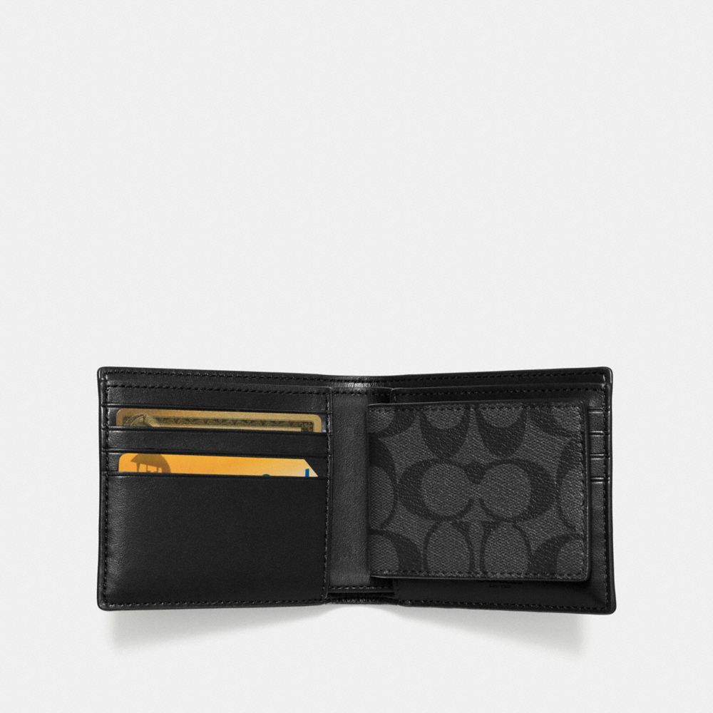 COACH®,3 In 1 Wallet In Signature Canvas,Canvas,Bi Fold,Logo,Casual,,Inside View,Top View