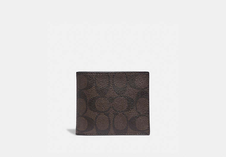 COACH®,3-IN-1 WALLET IN SIGNATURE CANVAS,Mini,Gunmetal/Mahogany/Black,Front View