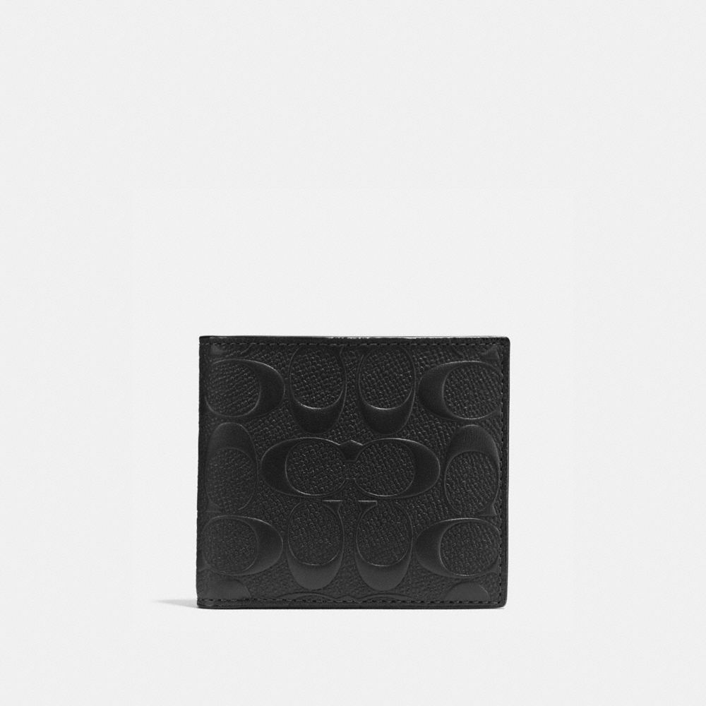 COACH®,COIN WALLET IN SIGNATURE LEATHER,Leather,Black,Front View