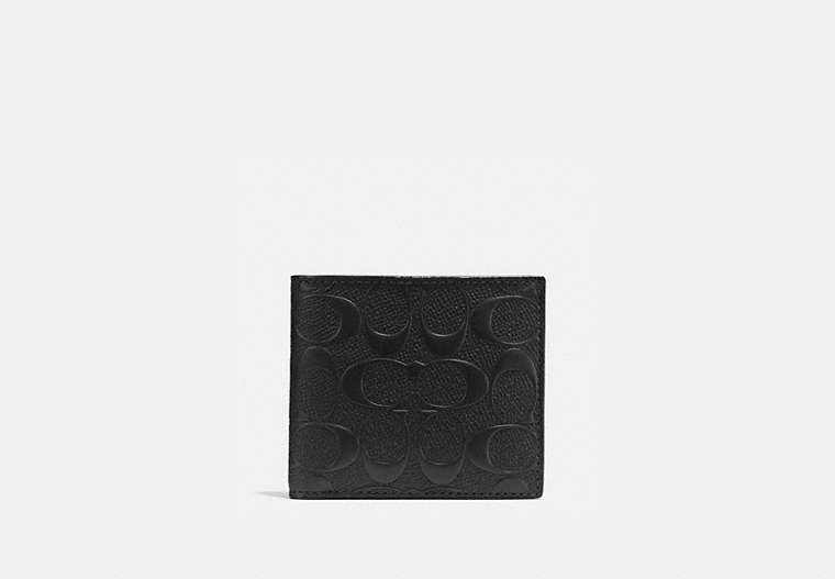 COACH®,COIN WALLET IN SIGNATURE LEATHER,Leather,Black,Front View