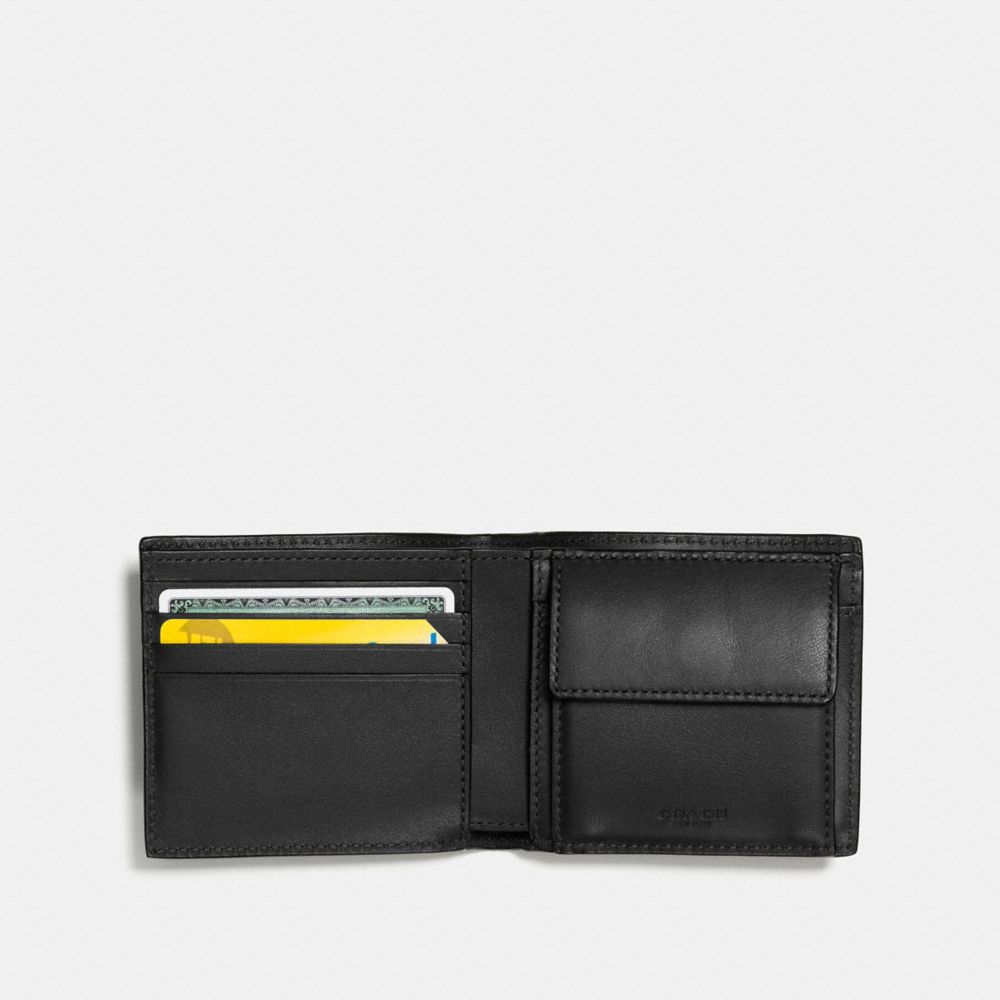 COACH®,COIN WALLET IN SIGNATURE LEATHER,Leather,Black,Inside View,Top View